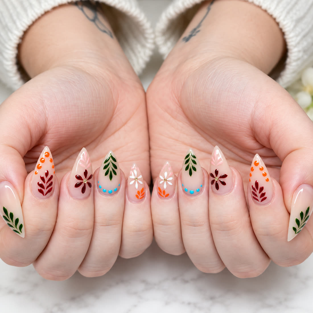 Hand-painted leaves & blooms