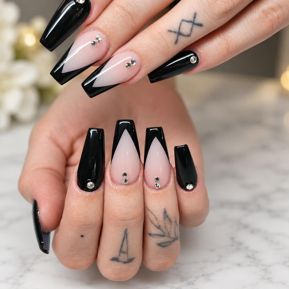 Glossy black & nude coffin