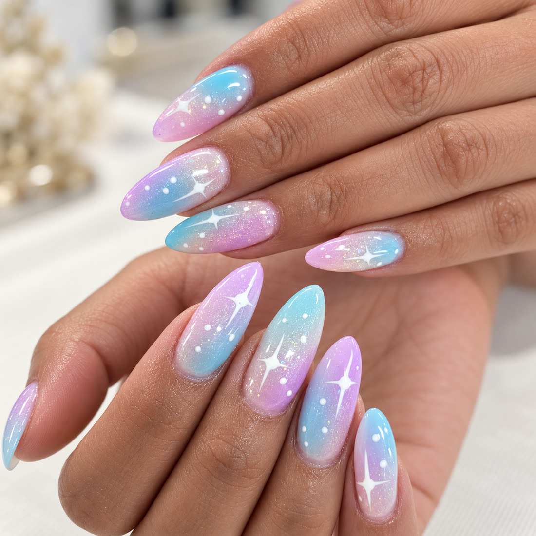 Pastel blue starry ombre