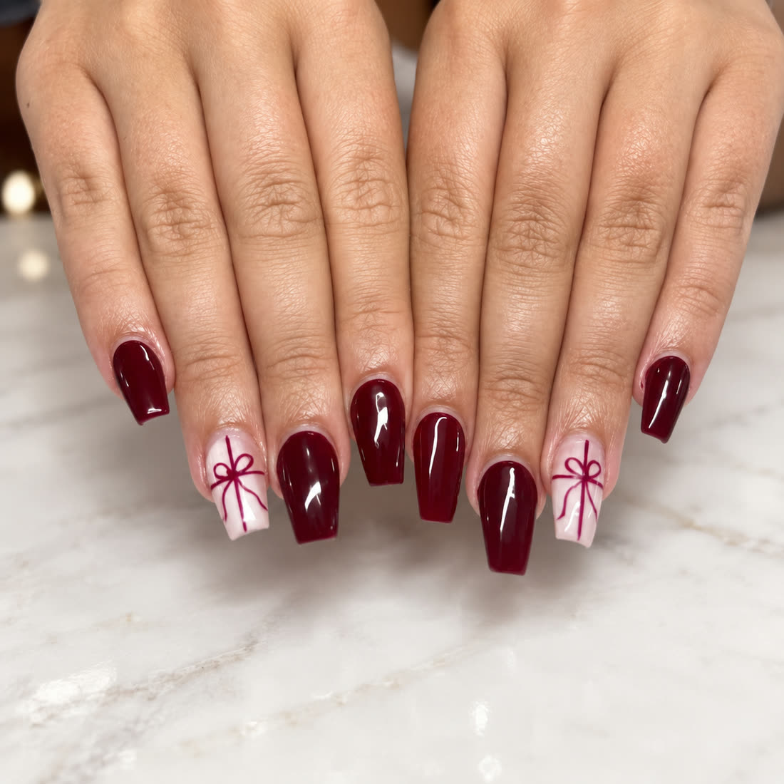 Burgundy with white bows