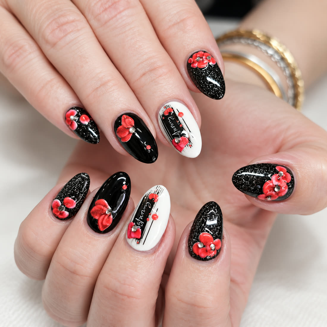 Black with red roses