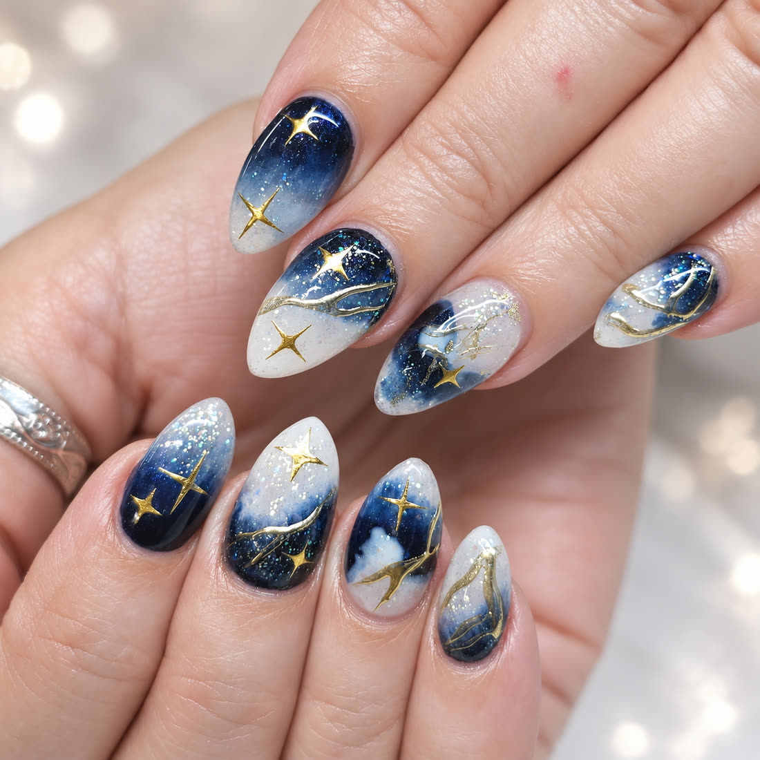 Navy galaxy with gold stars